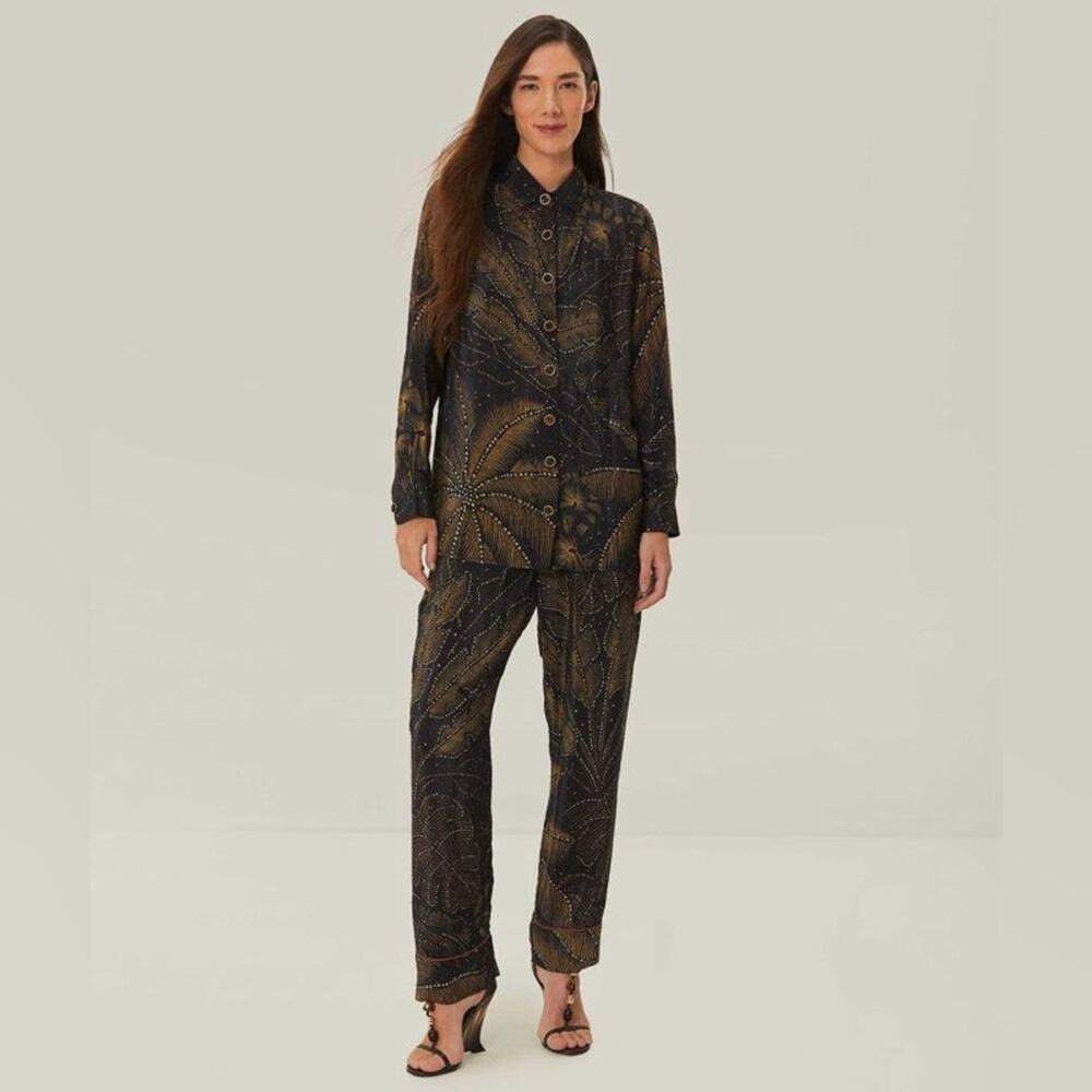Farm Rio Golden Foliage Pajama Shirt L - Picture 4 of 8